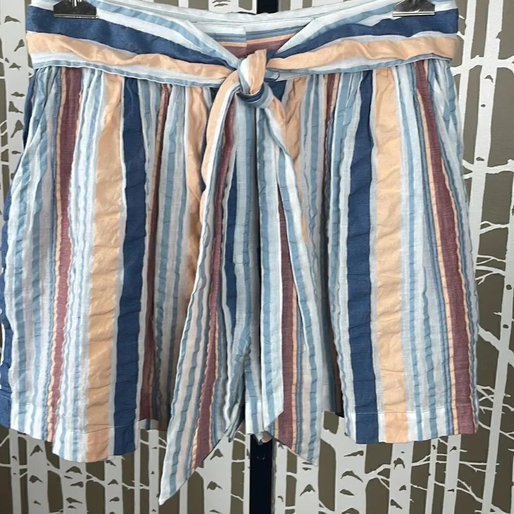 Ulla Johnson Martim Shorts in Sky Seersucker Stripe Tie sz 2